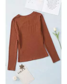 Azura Exchange Топ с длинными рукавами Peekaboo Ribbed M коричневый