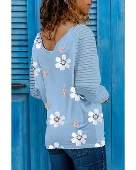 Azura Exchange Топ с длинными рукавами в сетку с принтом «Ромашка» L небесно-голубой