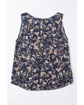 Azura Exchange Топ с круглым вырезом и цветочным узором S синий