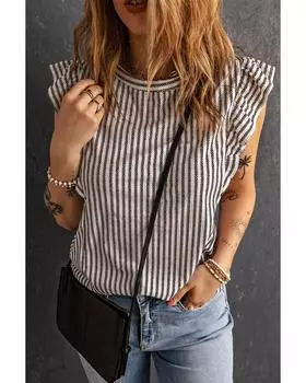 Azura Exchange Топ с оборками и полосками M серый