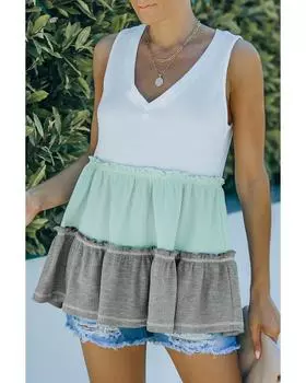 Azura Exchange Топ с оборками в стиле колор-блок XL зелёный