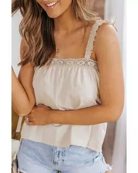 Azura Exchange Топ с отделкой из гипюра и оборками на бретелях M хаки