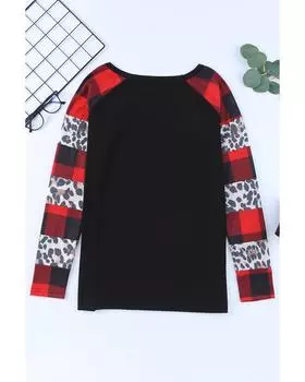 Azura Exchange Топ с открытыми плечами в клетку и леопардовым принтом S чёрный
