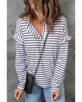 Azura Exchange Топ с полосатым принтом и оборками на пуговицах L белый