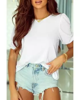 Azura Exchange Топ с рукавами-фонариками и вырезом-замочной скважиной сзади XL белый