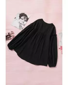 Azura Exchange Топ с рукавами-фонариками и гофрированной отделкой L чёрный