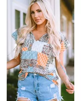 Azura Exchange Топ с рукавами-крылышками в стиле бохо со смешанными узорами S разноцветный