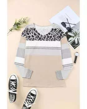 Azura Exchange Топ с V-образным вырезом и леопардовым принтом S абрикосовый