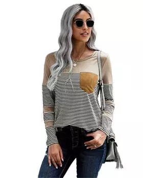 Azura Exchange Топ в полоску с накладным карманом M хаки