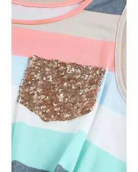 Azura Exchange Топ в полоску с пайетками и лоскутным узором S разноцветный