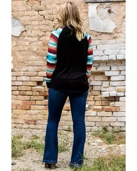 Azura Exchange Топ с рукавами в этническом стиле M чёрный