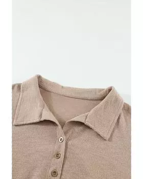 Azura Exchange Трикотажный топ с пуговицами спереди и отложным воротником 2XL хаки