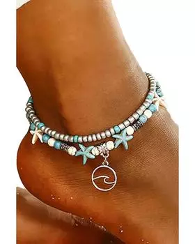 Azura Exchange Turquoise Beach Double Anklet ONE SIZE небесно-голубой