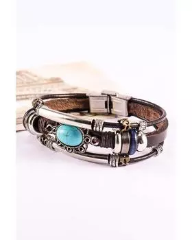 Azura Exchange Turquoise Faux Leather Multi-layered Bracelet ONE SIZE коричневый