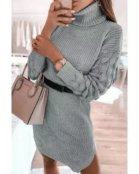 Платье-свитер Azura Exchange с высоким воротом и разрезами S серый