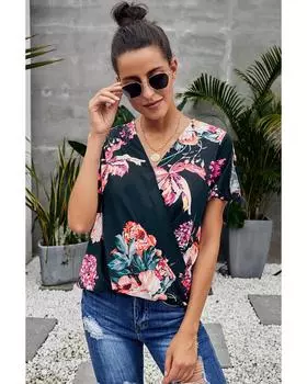 Azura Exchange Twist Floral Top M синий
