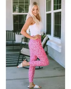 Azura Exchange Узкие брюки длиной до щиколотки с высокой талией и леопардовым принтом M розовый