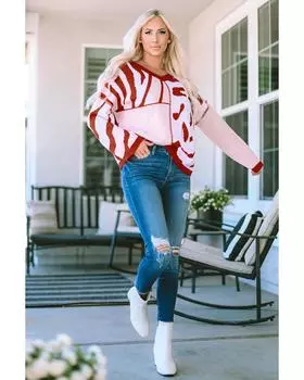 Azura Exchange Узорчатый вязаный свитер оверсайз с ребристым краем XL красный