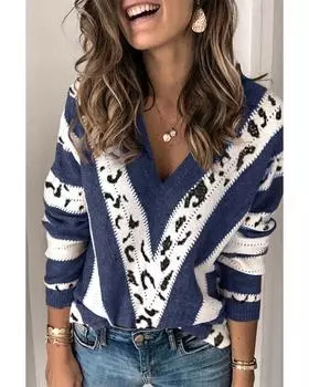 Azura Exchange V Neck Animal Print Sweater 2XL синий
