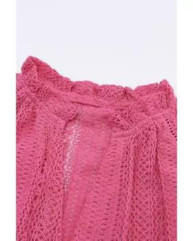 Azura Exchange Рубашка с V-образным вырезом и кружевом на пуговицах 2XL ярко-розовый