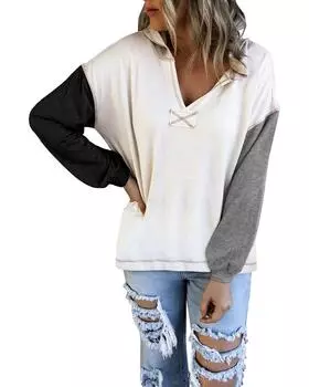 Azura Exchange V Neck Long Sleeve Hoodie S серый