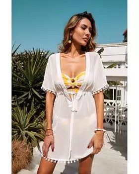 Azura Exchange V Neck Pom Pom Beach Tunic S белый