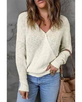 Azura Exchange V Neck Wrap Backless Knit Sweater M бежевый