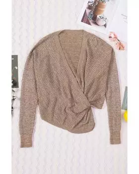 Azura Exchange Вафельный свитер с V-образным вырезом L хаки