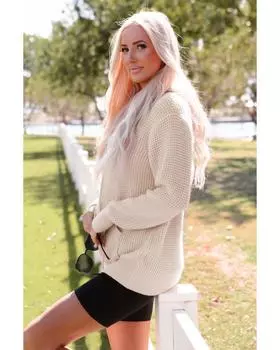 Azura Exchange Вафельный трикотажный свитер с капюшоном и карманом L абрикосовый