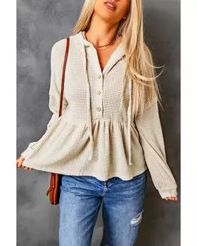 Azura Exchange Вафельный трикотажный топ с капюшоном и оборками на пуговицах 2XL абрикосовый