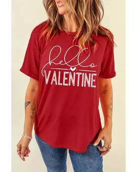 Azura Exchange Valentine Letter Print T Shirt S красный