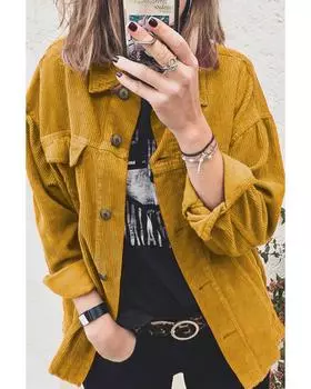 Azura Exchange Вельветовая рубашка на пуговицах Пальто M жёлтый