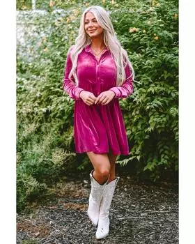 Azura Exchange Платье с бархатной оборкой и пуговицами XL ярко-розовый