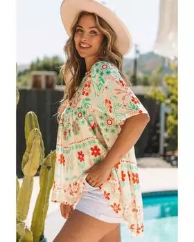 Azura Exchange Верх бэбидолл с цветочным принтом и закатанными рукавами L абрикосовый