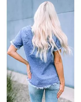 Azura Exchange Верх из денима с необработанным краем M небесно-голубой