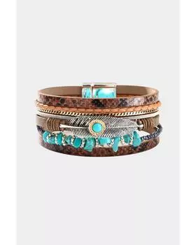 Azura Exchange Vintage Turquoise Multi-layer Leather Bracelet One Size коричневый