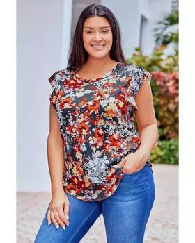 Azura Exchange Винтажный цветочный топ с рукавами-крылышками и большим вырезом 3X разноцветный