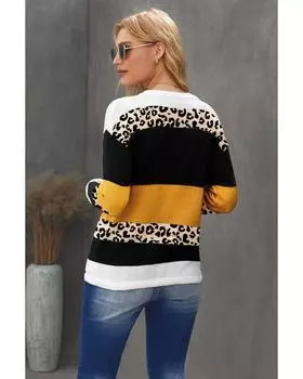 Azura Exchange Вязаный свитер-пуловер с леопардовым принтом M оранжевый