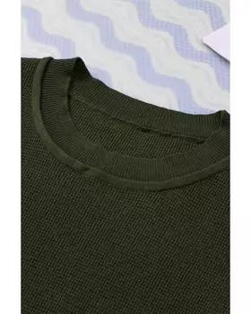 Azura Exchange Вязаный свитер с полосатыми рукавами XL зелёный