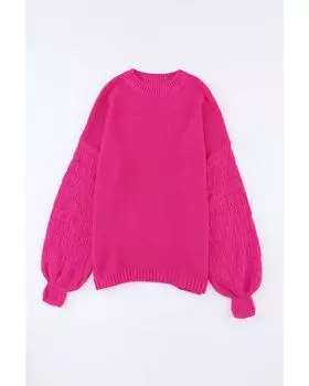 Azura Exchange Вязаный свитер с рукавами-пузырями XL ярко-розовый