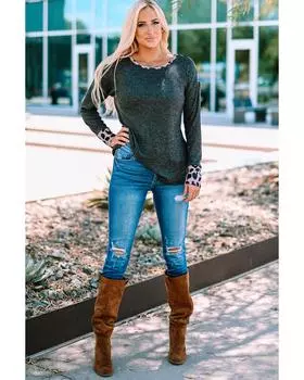 Azura Exchange Вязаный топ с леопардовым принтом и контрастной отделкой L чёрный