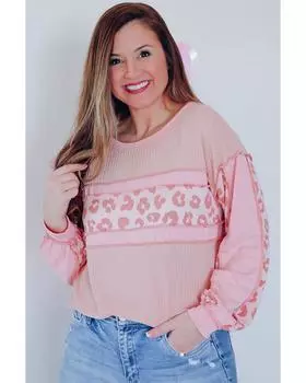 Azura Exchange Вязаный топ в стиле «вафель» с леопардовым принтом S розовый