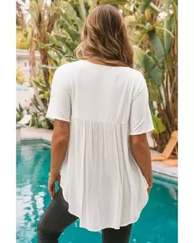 Azura Exchange Вышитая блузка Babydoll с V-образным вырезом и складками M белый