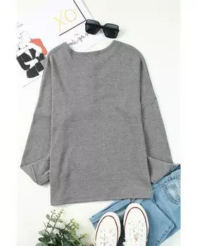 Azura Exchange Waffle Knit Henley Top L серый