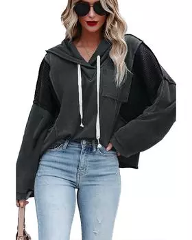 Azura Exchange Waffle Knit Long Sleeve Hoodie with Drawstring S серый