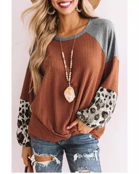 Azura Exchange Waffle Knit Orange Blouse with Twist Knot M оранжевый