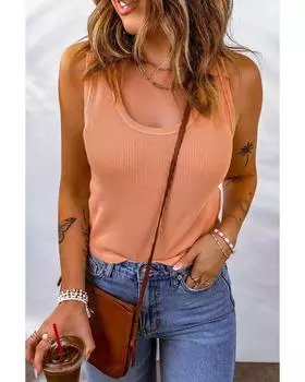 Azura Exchange Майка с U-образным вырезом и вафельной вязкой 2XL розовый