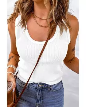 Azura Exchange Waffle Knit U Neck Tank Top XL белый