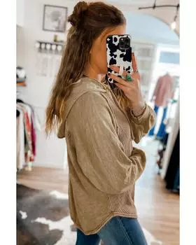 Azura Exchange Waffled Expose Seam Drawstring Hoodie L хаки