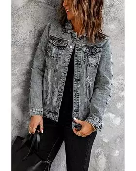 Azura Exchange Куртка из стираного денима с потертыми пуговицами XL серый